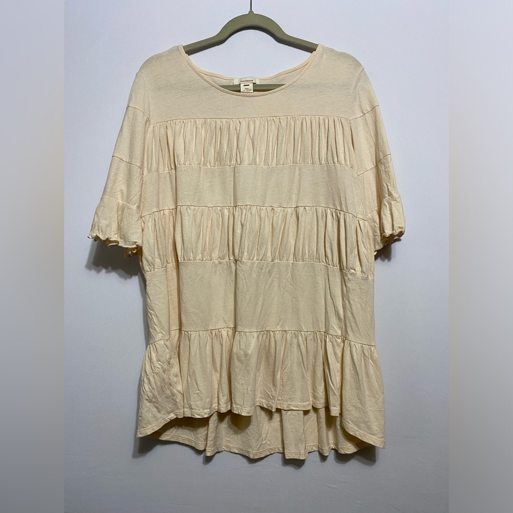 Sundance Women's Boho Tiered Ruched Cotton Tunic Top Size L Pink/Peach Casual - Picture 1 of 4